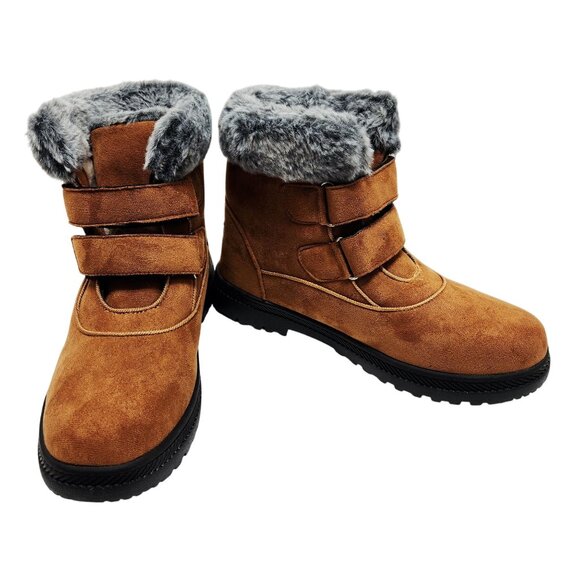 WOMENS Winter Faux Suede & Fur Boots With Double Straps  Size 11 - Picture 6 of 12